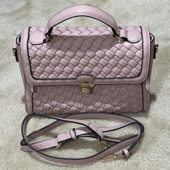 Neiman Marcus Pink Tweed Vegan Leather Hand Woven Handbag - Picture 1 of 8
